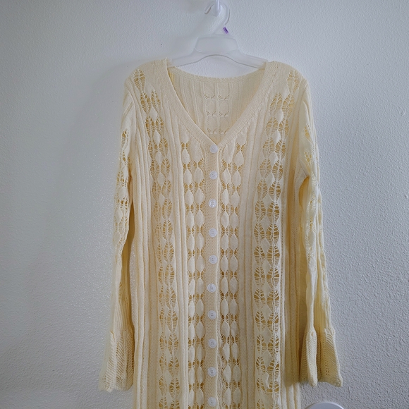 Vintage Style Women's Cream Open Knit Lace Button Front Maxi Dress Fits M/L - Picture 2 of 16
